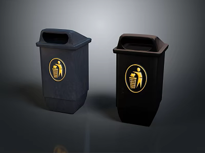 Two Different Colored Trash Bins With Yellow Recycling Symbols For Waste Separation 3d model