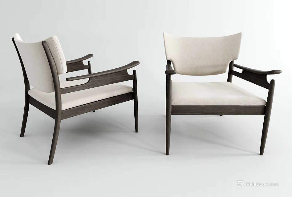 Modern Armchairs With Dark Wooden Frame Light Upholstery And Sleek Minimalist Design 3d model 