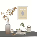 Modern Decorative Ornament Set Featuring Ceramic Vase Dried Grass Poster And Home Decor Items