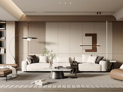 Modern Living Room Interior With White Sofa Black Coffee Table And Floor Lamp 3d model