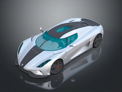 Silver and Black Sports Car With Sleek Modern Design And Carbon Fiber Roof 3d model