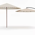 Beige Patio Umbrella With Stand And Curved Pole For Outdoor Use