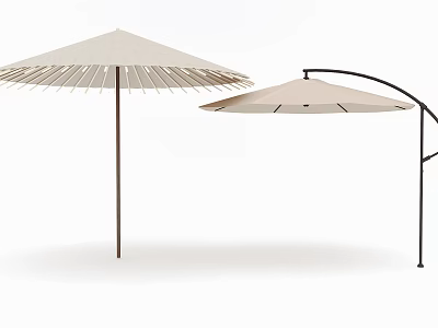 Beige Patio Umbrella With Stand And Curved Pole For Outdoor Use 3d model