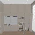 Light-toned Modern Kitchen Interior With White Cabinets Double-door Appliances Open Storage And Wooden Flooring