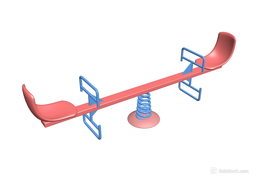 Playground Equipment Red Seesaw With Blue Handrails And Spring Base 3d model 