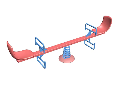 Playground Equipment Red Seesaw With Blue Handrails And Spring Base 3d model