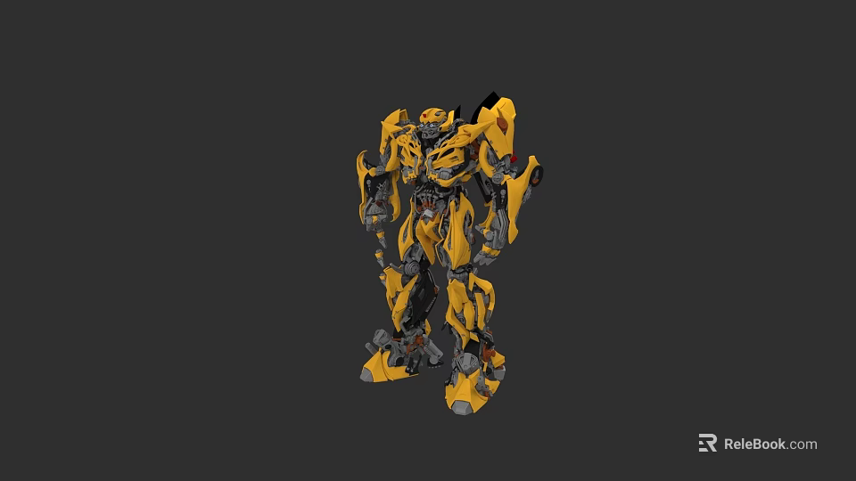 Game Movie Character Yellow Robot With Mechanical Design And Black Accents 3d model 