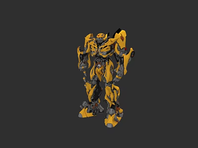 Game Movie Character Yellow Robot With Mechanical Design And Black Accents 3d model
