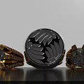Black Jewelry Rings Featuring Round Floral Pattern Piece With Black Gemstones And Small White Diamonds