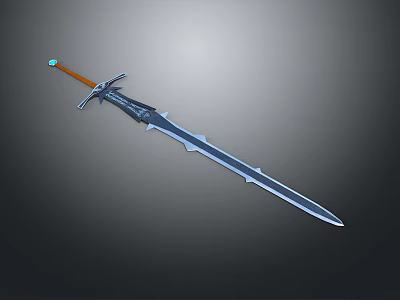 Decorative Fantasy Sword With Orange Hilt Blue Gemstone And Metallic Blade 3d model