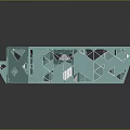 Modern Geometric Architectural Model With Turquoise Hollow Windows Block Structure And Irregular Shape