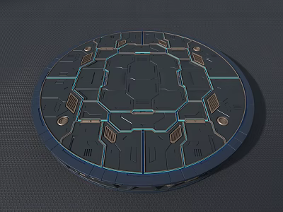 Futuristic Circular Platform With Blue Geometric Lines And Tech Panels 3d model