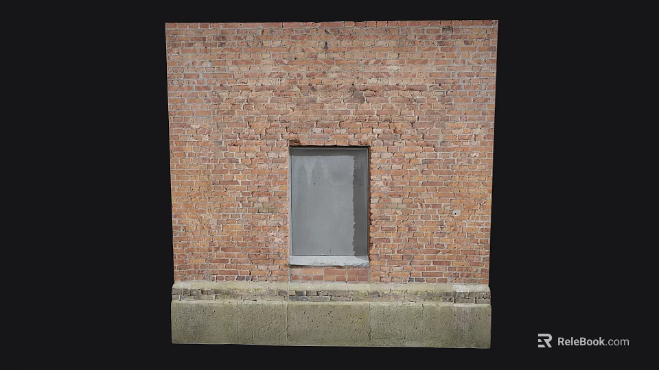 Traditional Red Brick Building Exterior Wall With Small Window And Concrete Base 3d model 