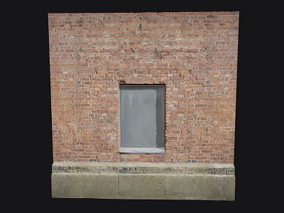 Traditional Red Brick Building Exterior Wall With Small Window And Concrete Base 3d model