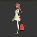 Game and Movie Character with Red Hair White Dress Red High Heels on Gray Background