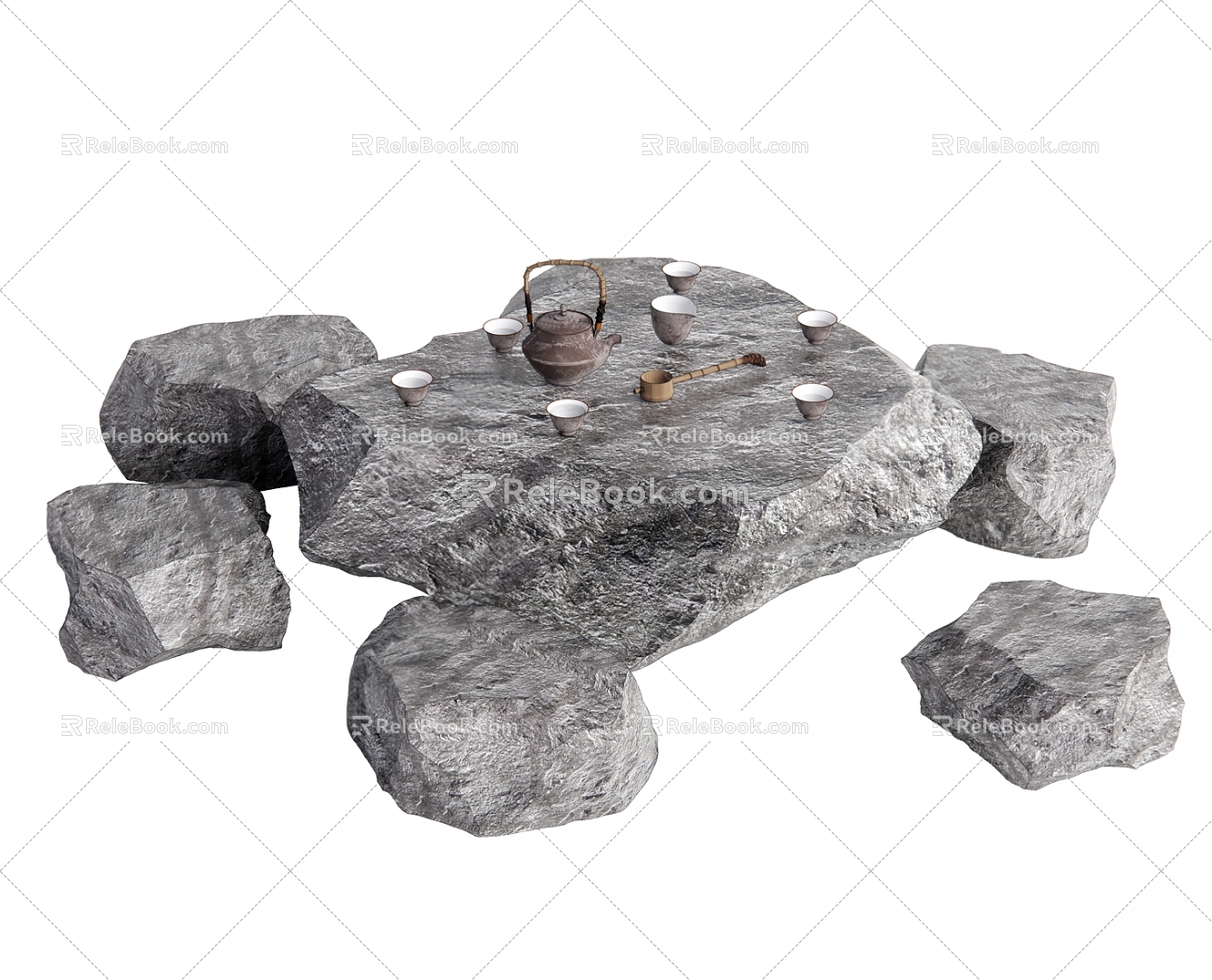 Outdoor stone tables and chairs 3d model