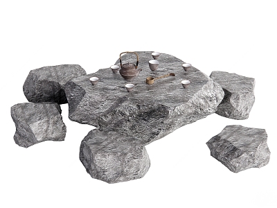 Outdoor stone tables and chairs 3d model