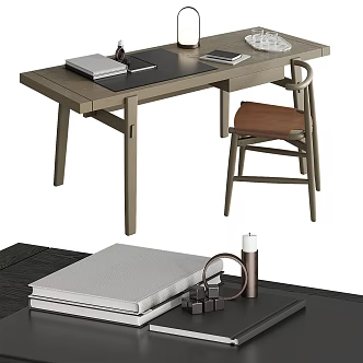 New Chinese Style Minotti Desk Chair Combination Desk Chair Single Chair Books Table Lamp Office Supplies 3d model