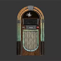 Vintage Retro Jukebox Design With Wooden Frame And Metal Accents