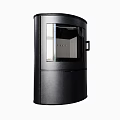 Contemporary Black Freestanding Fireplace Design With Glass Panel And Handle