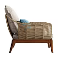Rattan Accent Chair With Wooden Legs Gray Cushion And Blue Throw Pillow