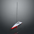 White and Red Sailboat Floating on Gray Background with Water Reflection 3d model