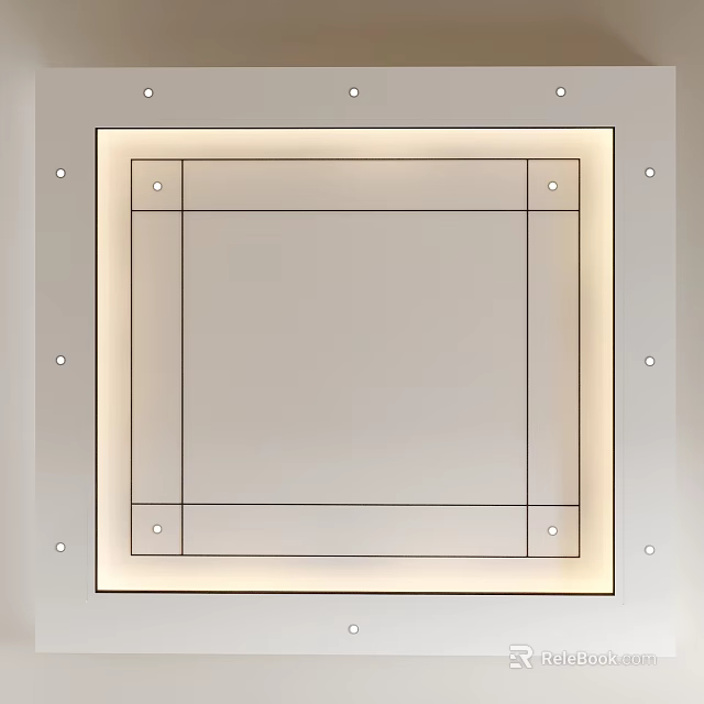 Modern Square Ceiling Design With Recessed Lighting Border and Surrounding Spotlights 3d model 