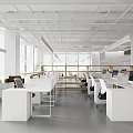 Modern Public Office Space With Open Layout White Desks And Wooden Bookshelves