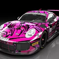 Stylish Pink Racing Car With Bold Graphic Design And Rear Wing