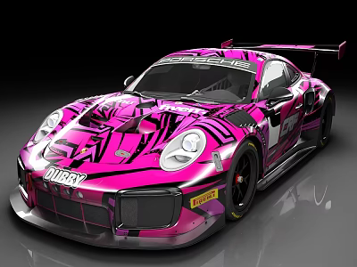 Stylish Pink Racing Car With Bold Graphic Design And Rear Wing 3d model