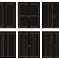 Elegant Double Doors With Black Frame Gold Accents And Decorative Patterns 3d model