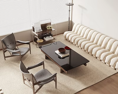 Spacious Sectional Sofa Living Room With Armchairs Coffee Table Rug And Wooden Floors 3d model