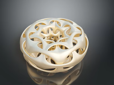 Golden Ornate Hollow Circular Sculpture With Intricate Patterns And Shiny Surface 3d model