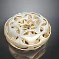 Golden Ornate Hollow Circular Sculpture With Intricate Patterns And Shiny Surface