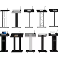 Modern Functional Desks with Multiple Designs Featuring Microphone Stands and Tablet Holders 3d model