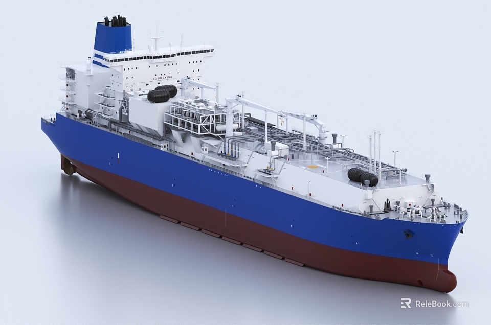 Large Blue And White Ship With Brown Hull 3d model 
