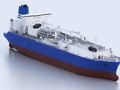 Large Blue And White Ship With Brown Hull 3d model