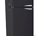 Black Modern Refrigerator Freezer With Silver Handles And Sleek Exterior Design