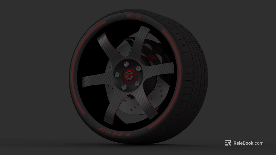 Car Alloy Wheel Design With Sporty Spokes And Red Accents For Performance 3d model 
