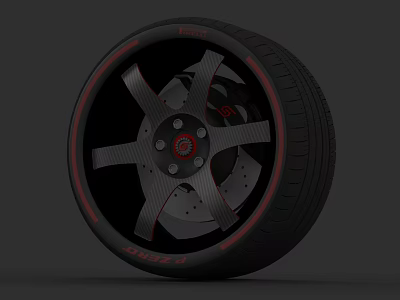 Car Alloy Wheel Design With Sporty Spokes And Red Accents For Performance 3d model