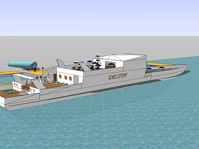 3D Ship Design Model With Deck And Structures On Water 3d model