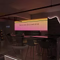 Modern Bar Interior With Stylish Counter Seating Art Projection And Ambient Lighting