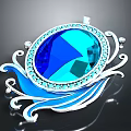 Elegant Blue Gemstone Pendant With Silver Curved Accents And Sparkling Crystals