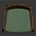 Stylish Leisure Chair With Wooden Frame Curved Armrests Rattan Backrest And Green Cushioned Seat