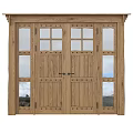 Classic Wooden Double Hinged Doors With Glass Panes And Rivet Details
