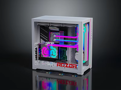 Razer Custom Gaming PC with Transparent Side Panel RGB Lighting and Water Cooling 3d model