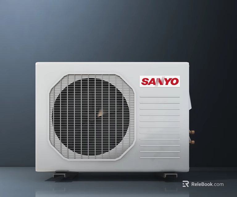 Sanyo White Air Conditioner Outdoor Unit With Fan Grille Design 3d model 