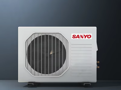 Sanyo White Air Conditioner Outdoor Unit With Fan Grille Design 3d model