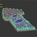 Large Commercial Building Design Featuring Blue Dome Structures Red Accent Details And Multi Level Layout