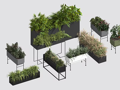 Modern Bonsai Potted Plants With Decorative Planters Metal Stands and Green Foliage 3d model